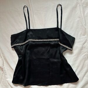 Caradeuc Paris 100% Silk Black Women's Top with Rhinestone Detail size 40